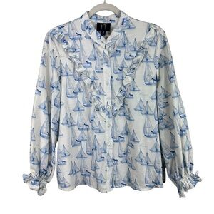 Ronner Design Liberty Button Up Ruffle Detail Sail Away Blouse Size XXL